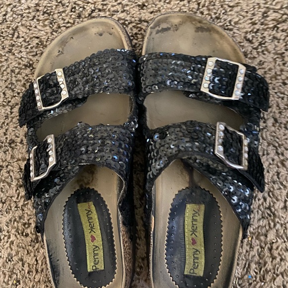 Penny & Kenny Sequined Sandals - Black - Size 8-8 1/2 - Picture 1 of 7